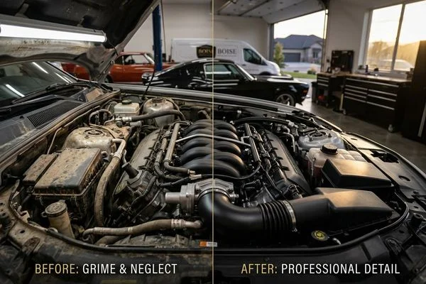 Engine bay cleaning before and after