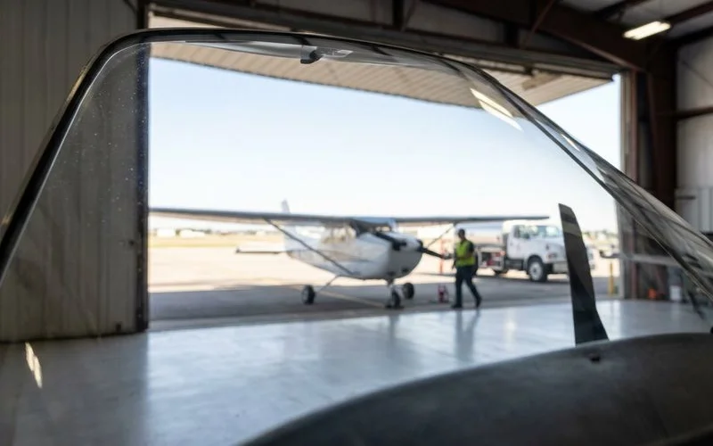 Clean aircraft windshield showing clear visibility with no scratches or hazing after proper cleaning technique